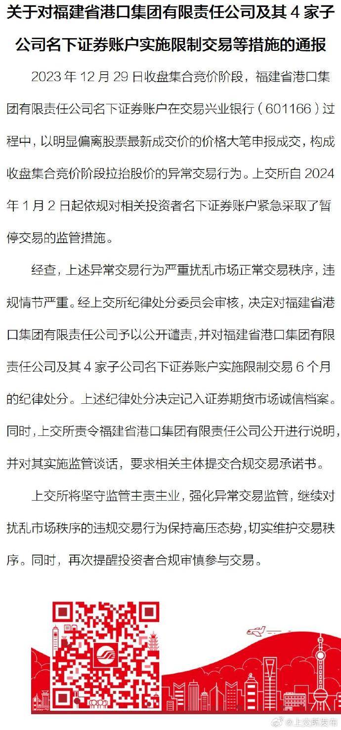 重罚！兴业银行尾盘涨停操盘者是它，上交所：限制交易6个月