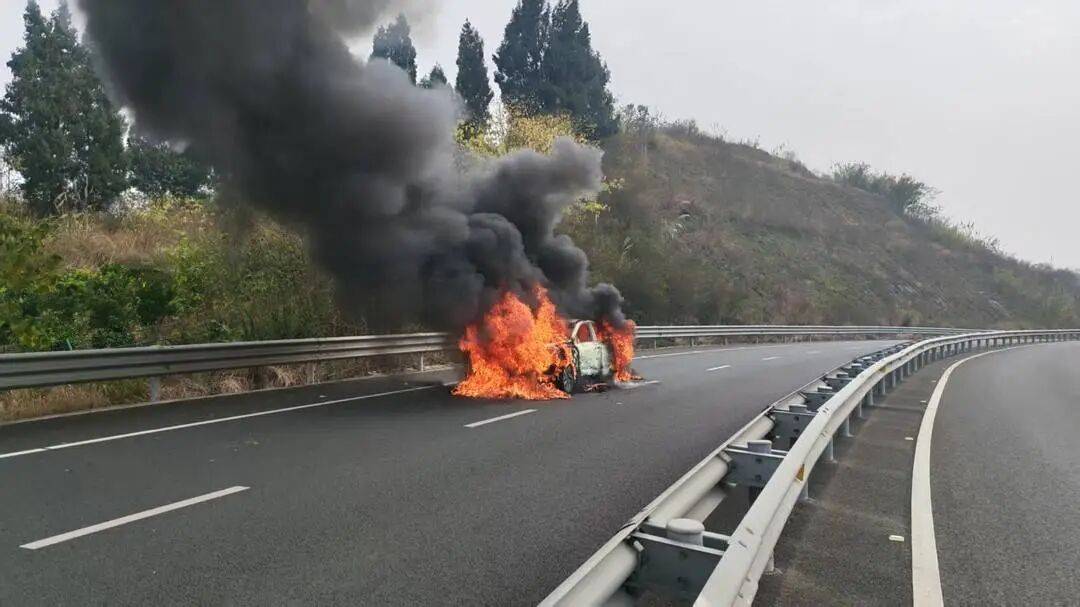 四川高速上一汽车突发自燃!车内两人闻到异味后果断弃车,成功逃生